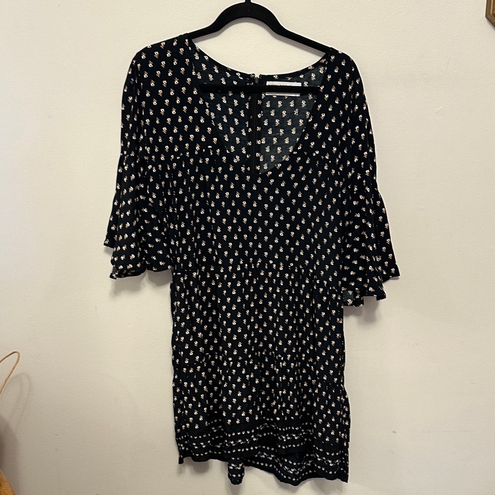 Anthropologie Dark blue floral bell sleeve dress